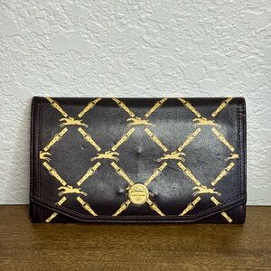 Vintage Longchamp Brown Logo Print Leather Clutch Bag Wallet